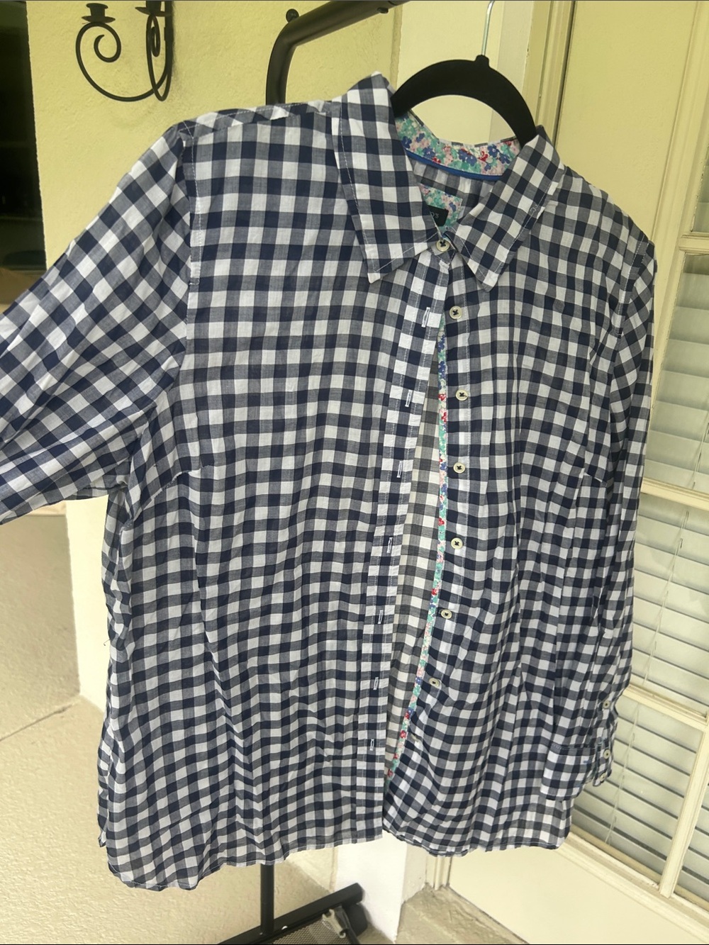 Talbots Navy and White Gingham Button-Down Shirt